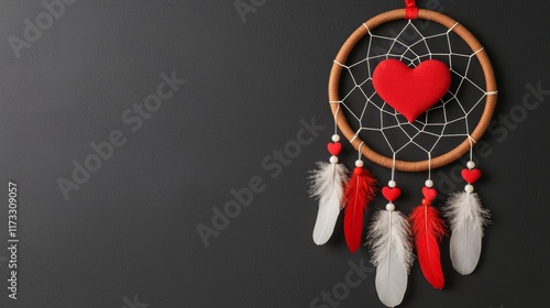 Wallpaper Mural A dreamcatcher featuring a red heart and white feathers against a dark background, symbolizing love and protection. Torontodigital.ca