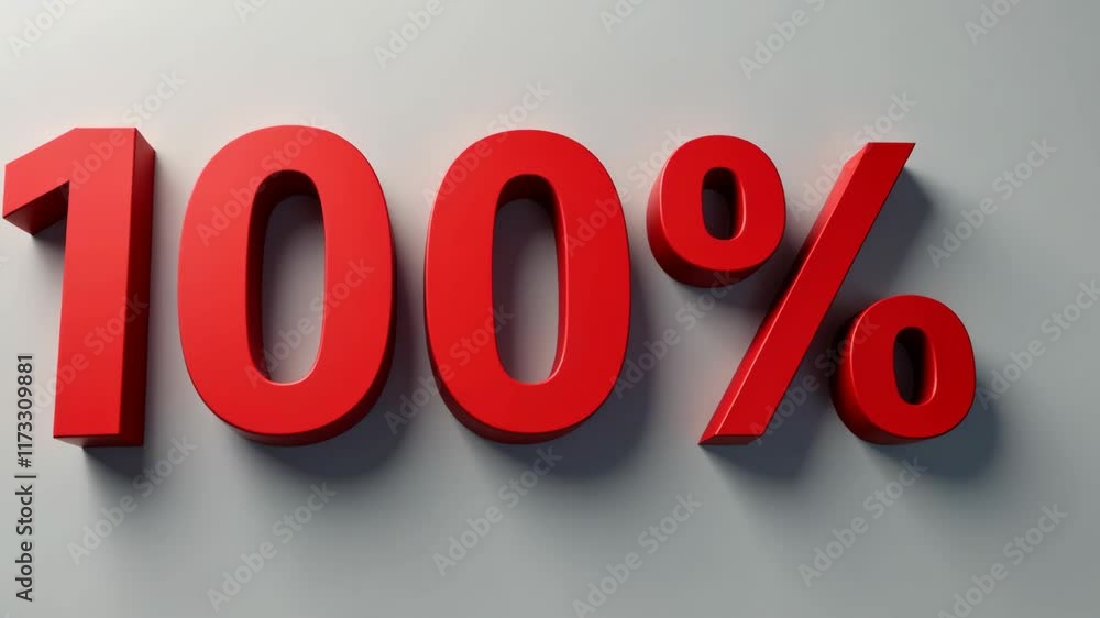 Clear Display of 100 Percent in Bold Red Letters Against a Neutral Background Emphasizing Total Completion or Success in a Project Clear Display of 100 Percent in Bold Red Letters Against a Neutral Background Emphasizing Total Completion or Success in a Project