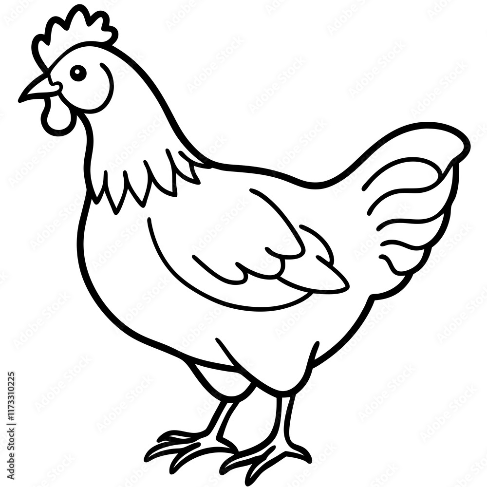 Cute Silhouette of a Chicken line art vector cartoon illustration Cute Silhouette of a Chicken line art vector cartoon illustration