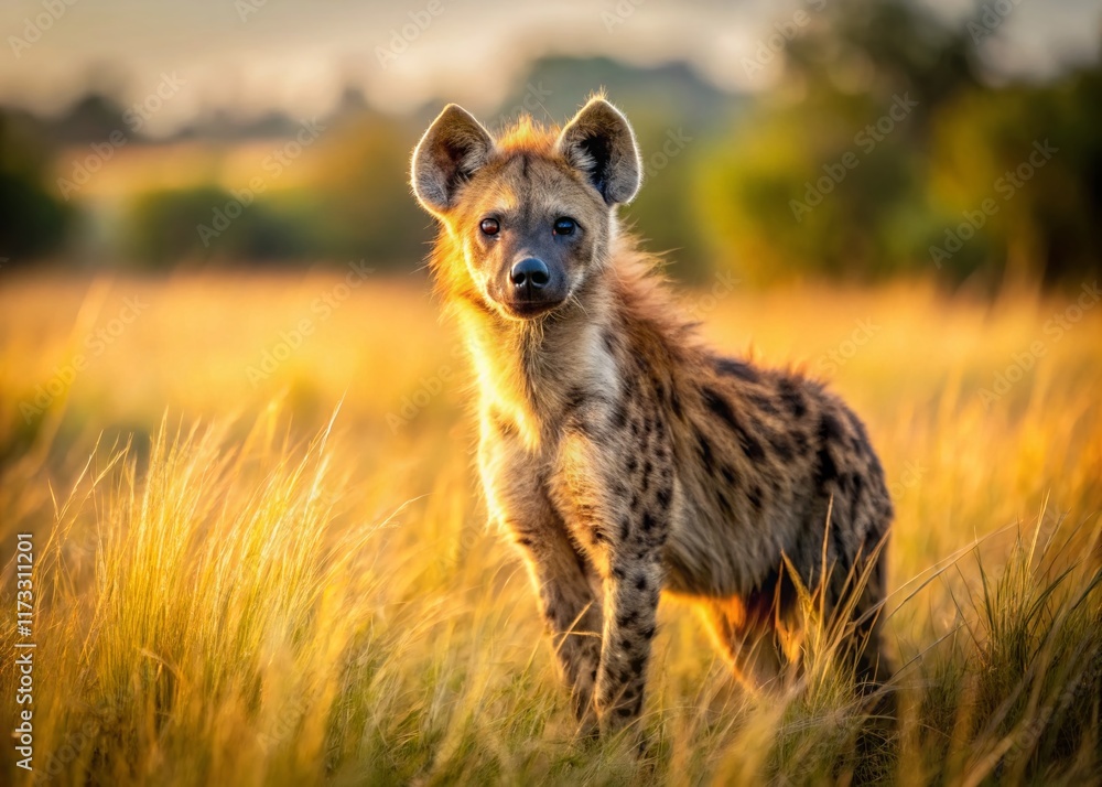 Lone Young Hyena, African Savannah, Wildlife Portrait, High Depth of Field Lone Young Hyena, African Savannah, Wildlife Portrait, High Depth of Field