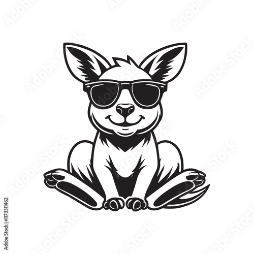Cute baby Kangaroo sitting wearing sunglass illustration vector, Kangaroo clipart Design, Funny Kangaroo Design
