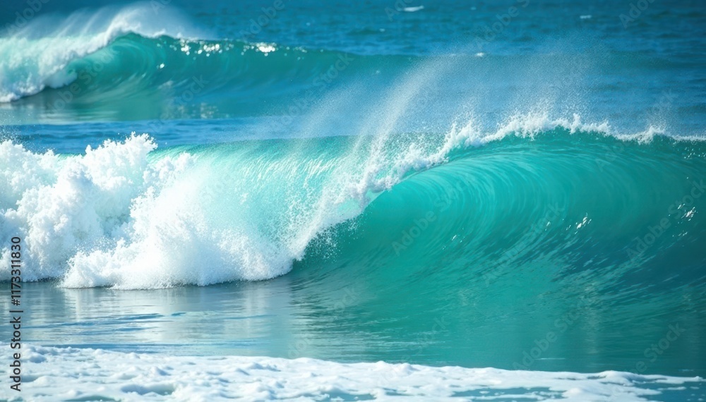 Obraz premium Vibrant turquoise ocean waves crash, white foam crests , foam, water texture, ocean scene