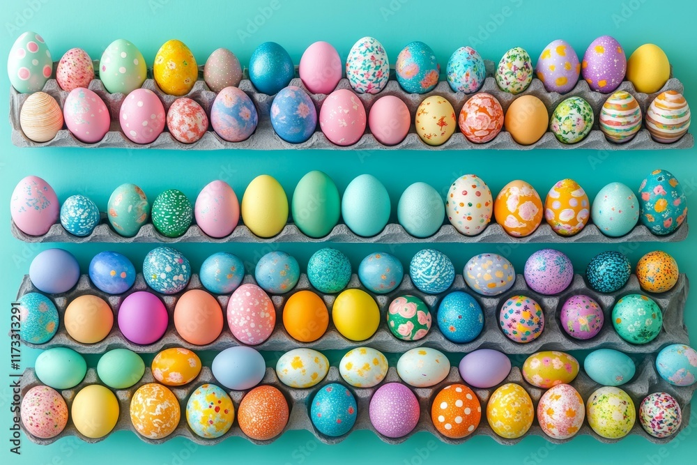 Fototapeta premium Colorful Easter Eggs in a Carton Display