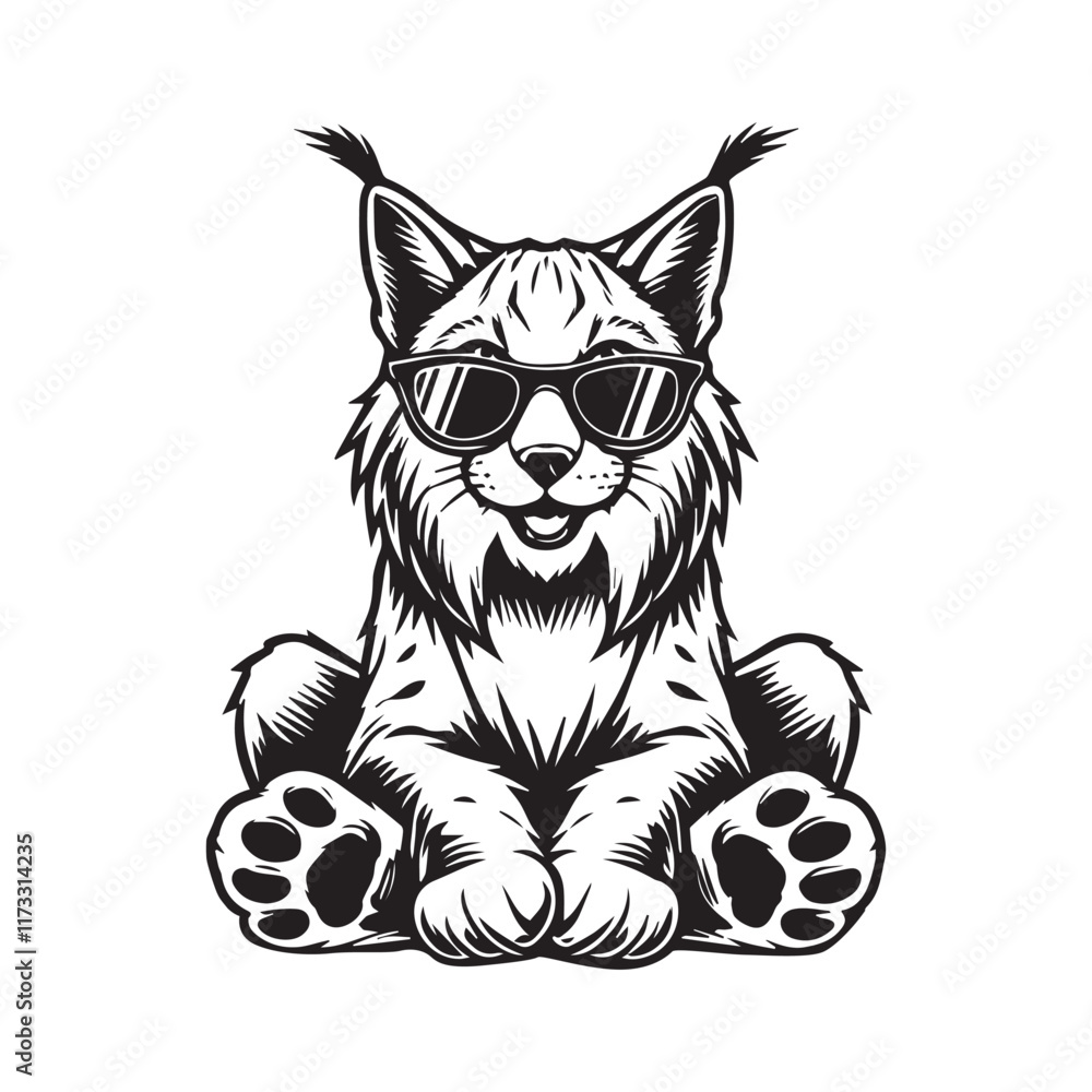 Cute baby Lynx sitting wearing sunglass illustration vector, Lynx clipart Design, Funny Lynx Design
Cute baby Lynx sitting wearing sunglass illustration vector, Lynx clipart Design, Funny Lynx Design