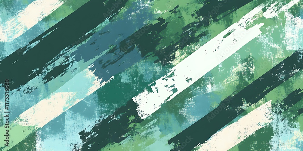Fototapeta premium Abstract green teal brush strokes diagonal pattern.
