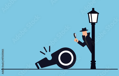 Whistleblower with hat investigating secretive information illustration