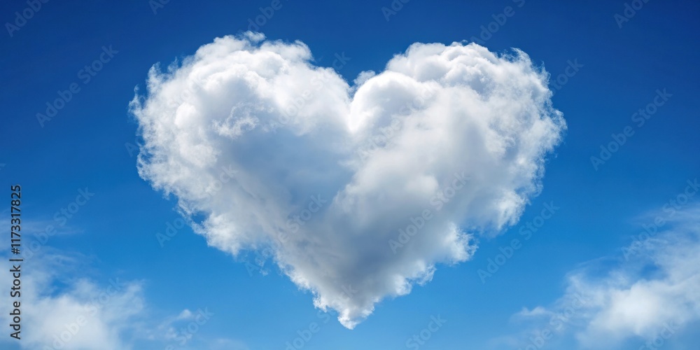 White heart-shaped cloud floats gently in a clear blue sky with a few wispy clouds around it White heart-shaped cloud floats gently in a clear blue sky with a few wispy clouds around it
