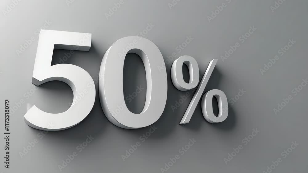 Visual Representation of Fifty Percent Displayed on a Simple Grey Background in a Modern Design