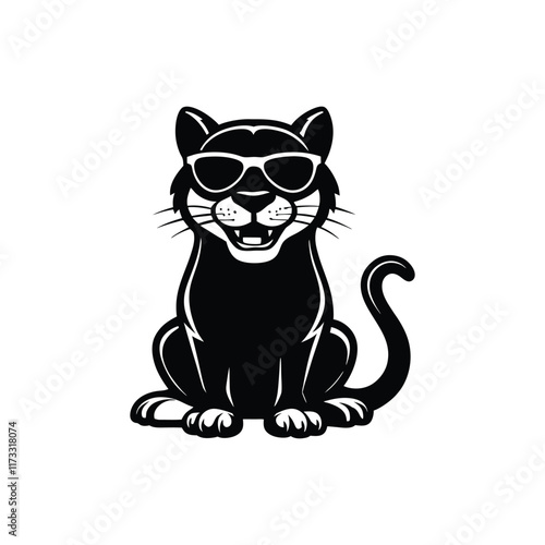 Cute baby Panther sitting wearing sunglass illustration vector, Panther clipart Design, Funny Panther Design
