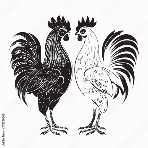 Two roosters look at each other fight duel of two roosters vector image on a white background 