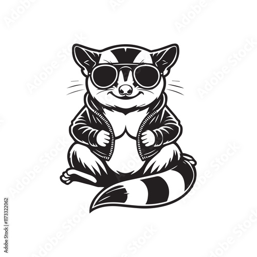 Cute baby Sugar glider sitting wearing sunglass illustration vector, Sugar glider clipart Design, Funny Sugar glider Design
