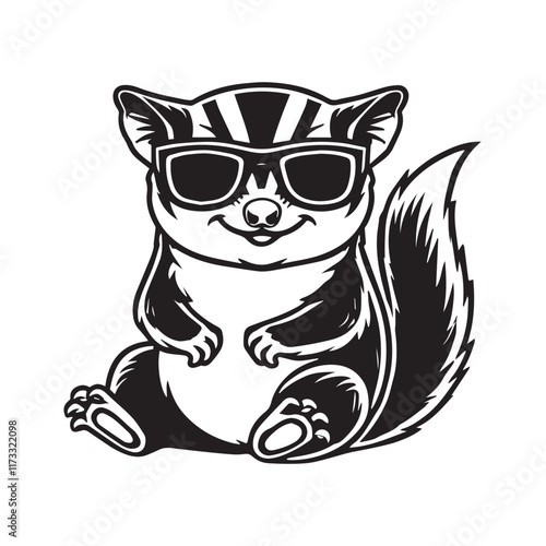 Cute baby Sugar glider sitting wearing sunglass illustration vector, Sugar glider clipart Design, Funny Sugar glider Design
