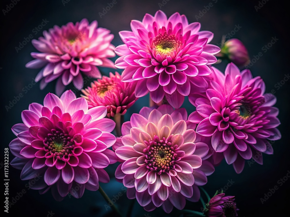 Fototapeta premium Low Light Pink Flowers: Seven Delicate Blooms in the Dark
