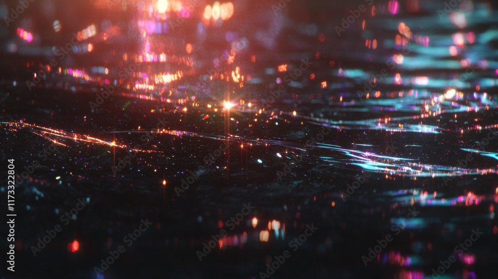 A colorful, glowing image of water with a dark background A colorful, glowing image of water with a dark background