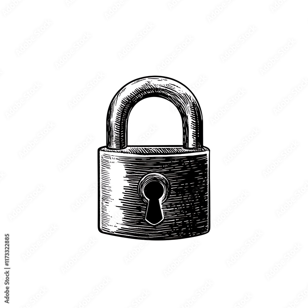 Naklejka premium Padlock sketch isolated on white.