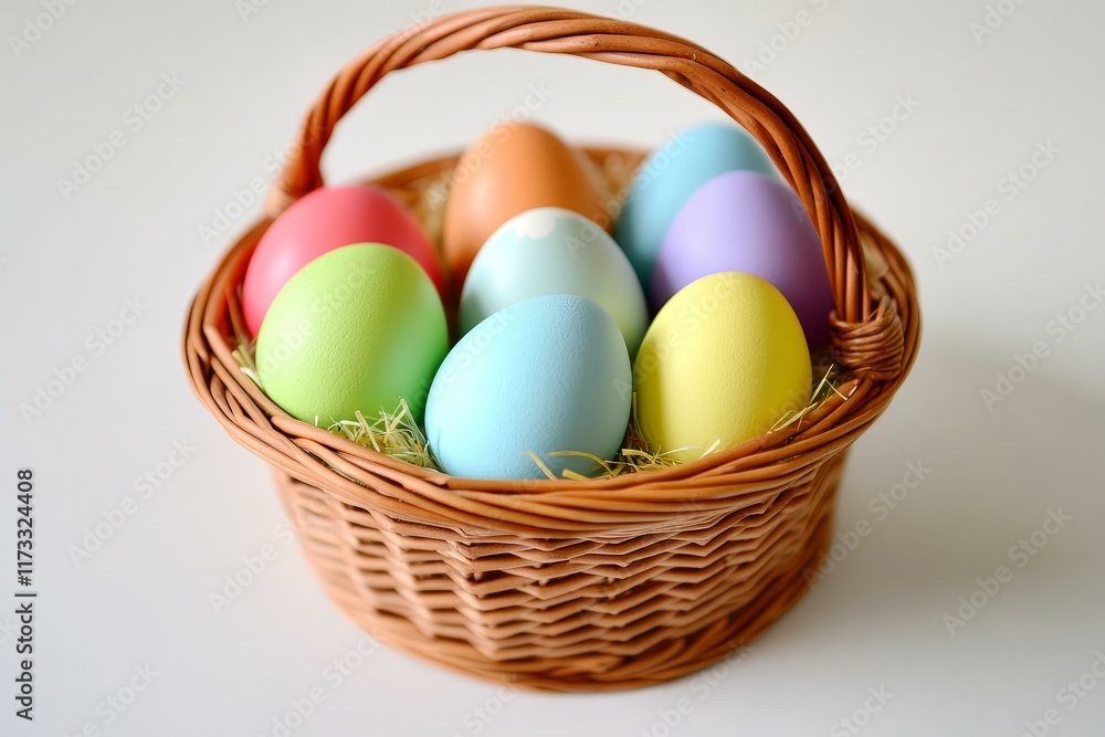 Colorful Easter Eggs in a Wicker Basket Colorful Easter Eggs in a Wicker Basket