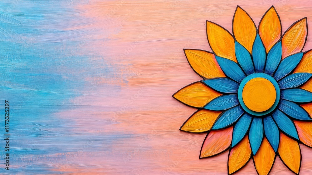 Obraz premium Bright Blue and Orange Flower Design on Colorful Background