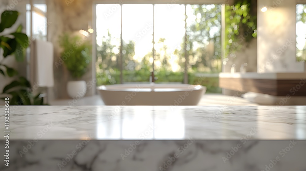 Fototapeta premium Relaxing bathtub scene modern bathroom interior design serene view