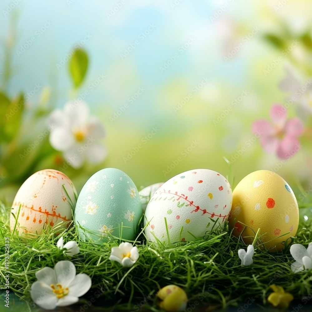 Easter Eggs Nest in Springtime Setting Easter Eggs Nest in Springtime Setting