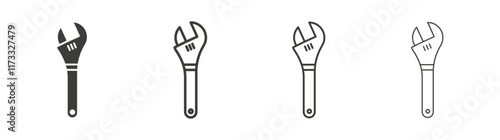 Adjustable wrench icon flat and linear vector illustration on white background.