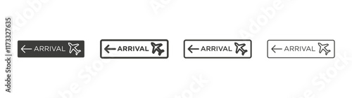 Airport arrival signs flat and linear vector illustration on white background.