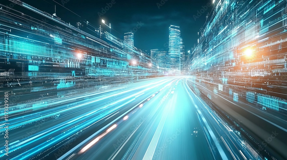 Obraz premium Digital City Highway Futuristic Illustration