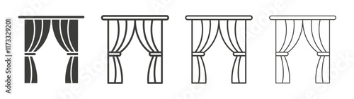 Curtain icon flat and linear vector illustration on white background.