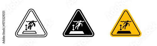 Deep water warning signs flat and linear vector illustration on white background.