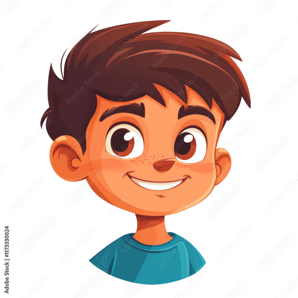 Obraz premium A happy boy with brown hair isolated transparent background