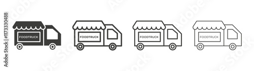 Food truck icon flat and linear vector illustration on white background.