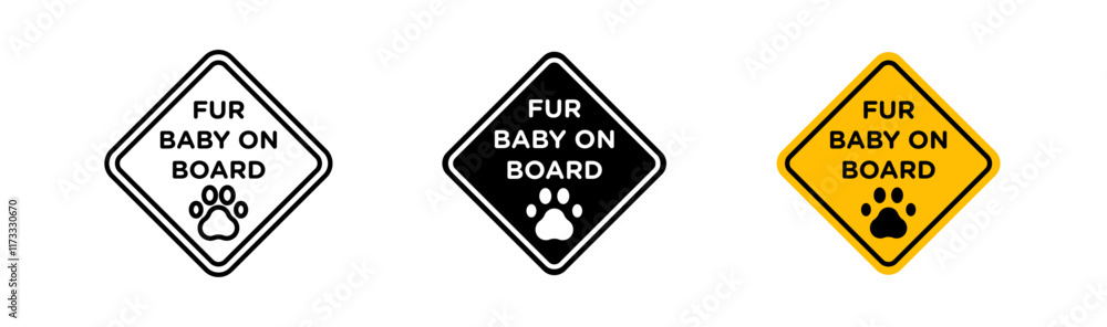 Fur baby on board signs flat and linear vector illustration on white background. Fur baby on board signs flat and linear vector illustration on white background.