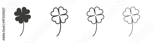 Four leaf clover icon flat and linear vector illustration on white background.