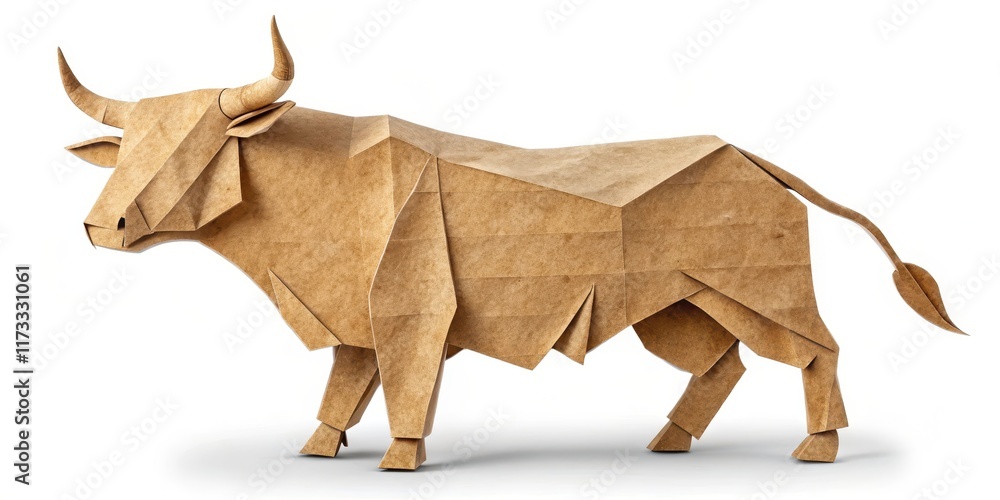 Fototapeta premium Rustic paper kraft bull, isolated on white background, outdoors, brown, outdoors,brown, nature, natural, earthy