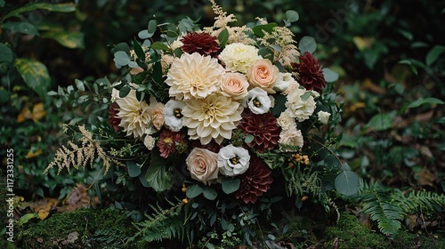 wedding bouquet with Caspia flowers alongside larger blooms like dahlias and roses, complemented with greenery for a textured, natural look. Caspia  photo