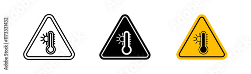 High temperature warning signs flat and linear vector illustration on white background.