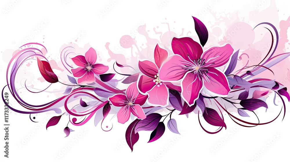Delicate magenta floral elements intertwining to form a visually stunning Delicate magenta floral elements intertwining to form a visually stunning