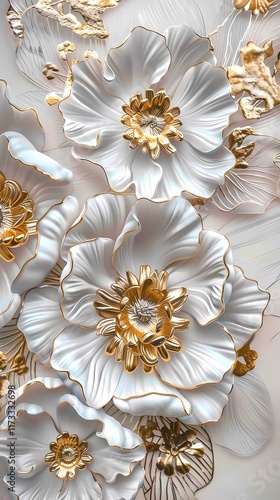 gold and white abstract flower painting poster background