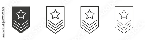 Military rank badge icon flat and linear vector illustration on white background.