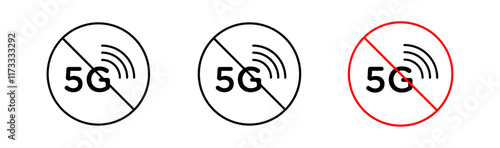 No 5G signs flat and linear vector illustration on white background.