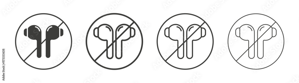 No earbuds allowed signs flat and linear vector illustration on white background.