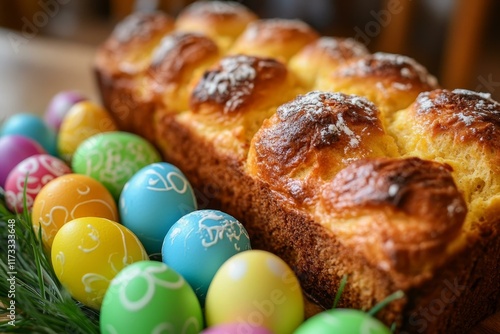 Easter Bread and Eggs Festive Food Display