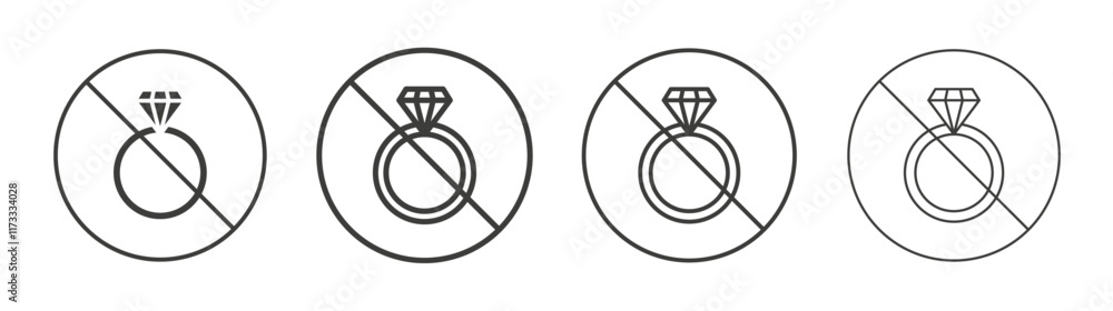 No jewelry signs flat and linear vector illustration on white background.