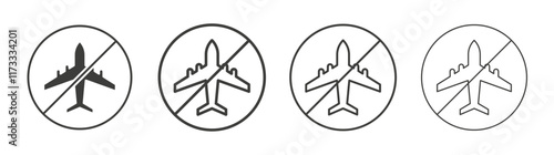 No plane signs flat and linear vector illustration on white background.