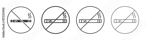 No smoking including electronic cigarettes signs flat and linear vector illustration on white background.
