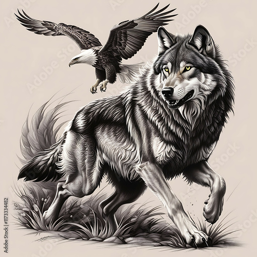 Majestic Wolf and Eagle in Untamed Wilderness