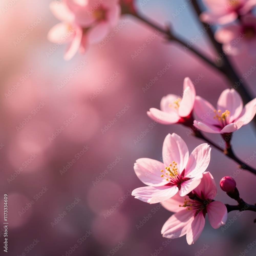 Obraz premium Delicate pink blossoms, soft focus, floral backdrop, spring flowers, wallpaper, vibrant