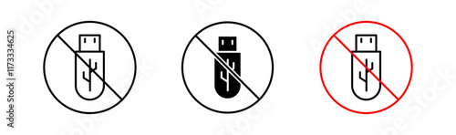 No USB flash drive signs flat and linear vector illustration on white background.