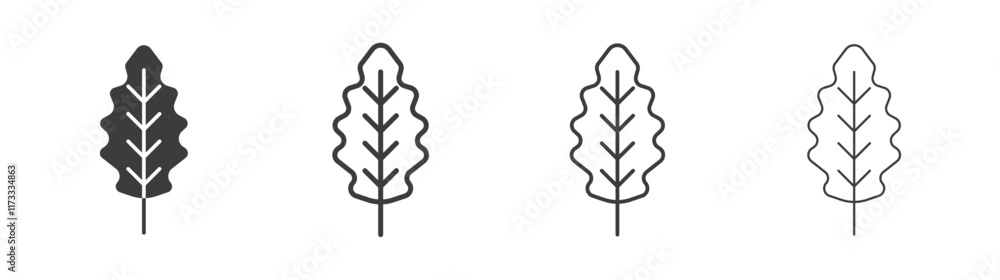 Oak leaf with veins icon flat and linear vector illustration on white background.