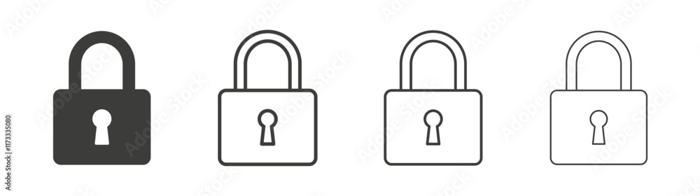 Padlock icon flat and linear vector illustration on white background. Padlock icon flat and linear vector illustration on white background.