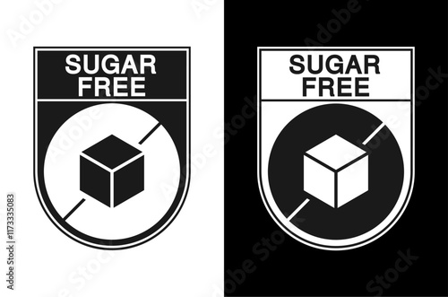 Sugar Free stamp Icon, Vector Symbol Illustration.circular and rectangular shape with sugar cube